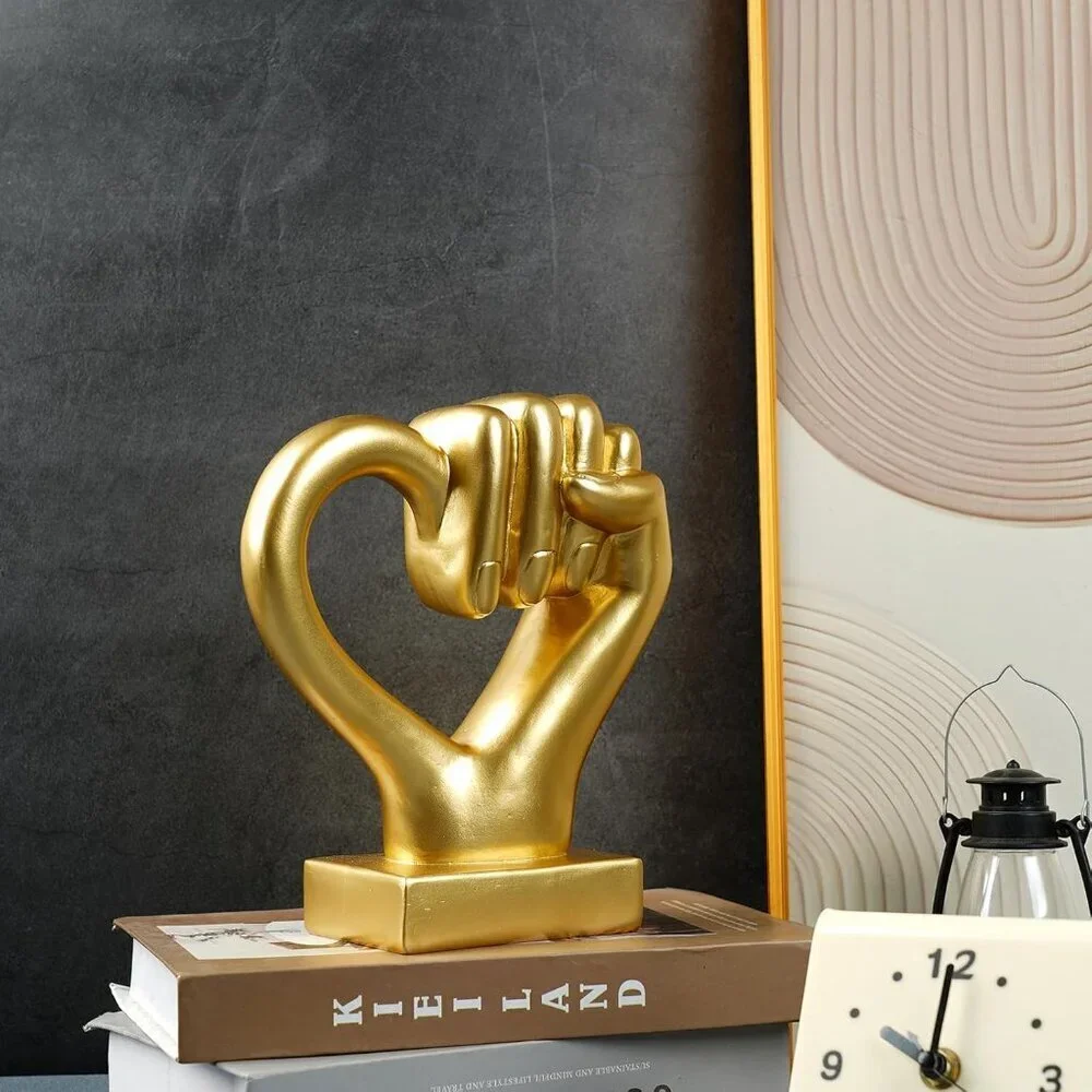 Abstract Love Grasping Gesture Statue Heart Hand Sculpture Home Décor (Gold)